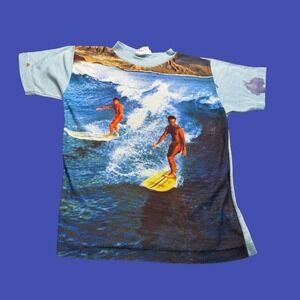 Vintage Abel's Surfing T Shirt Boys 8 All Over Print Beach Ocean Hawaii